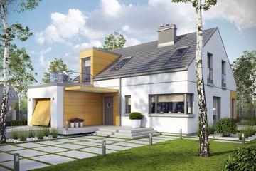 Projekt domu Edgar G1 energo - parterowy z poddaszem dom o powierzchni 157,01 m², dach dwuspadowy, koszt budowy 419 000 zł - ujęcie frontu