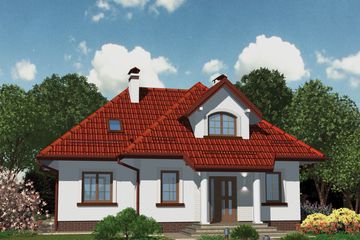Projekt domu APS 159 - parterowy z poddaszem dom o powierzchni 142,80 m², dach czterospadowy, koszt budowy 370 000 zł - ujęcie frontu