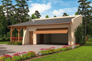  Projekt garażu G40 garaż dwustanowiskowy z wiatą (SLN1135) - projekt garażu parterowego - Zdjęcie 1