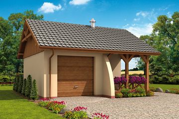  Projekt garażu G41 garaż jednostanowiskowy z pomieszczeniem gospodarczym i altaną ogrodową z grilem. (SLN1136) - projekt garażu parterowego - Zdjęcie 1