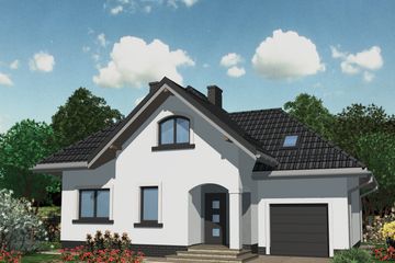 Projekt domu APS 169 - parterowy z poddaszem dom o powierzchni 129,20 m², dach kopertowy, koszt budowy 349 000 zł - ujęcie frontu