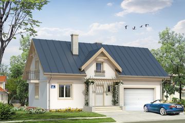 Projekt domu Alka 2 - parterowy z poddaszem dom o powierzchni 131,90 m², dach dwuspadowy, koszt budowy 353 000 zł - ujęcie frontu