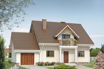 Projekt domu Azalia 2 - parterowy z poddaszem dom o powierzchni 114,09 m², dach dwuspadowy, koszt budowy 307 000 zł - ujęcie frontu