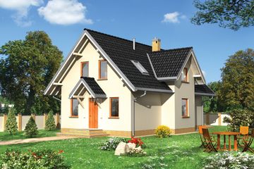  Projekt domu Supełek - szkielet drewniany prefabryk. (KRD2026) - projekt domu parterowego z poddaszem - Zdjęcie 1