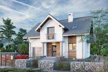 Projekt domu Talus (1176) - parterowy z poddaszem dom o powierzchni 88,20 m², dach dwuspadowy, koszt budowy 237 000 zł - ujęcie frontu