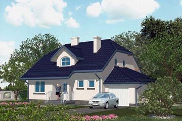 Projekt domu APS 074 + G - parterowy z poddaszem dom o powierzchni 133,60 m², dach naczółkowy, koszt budowy 364 000 zł - ujęcie frontu