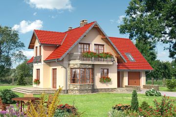  Projekt domu Jelonek Atu - murowana – beton komórkowy (KRD2074) - projekt domu parterowego z poddaszem - Zdjęcie 1