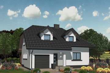 Projekt domu APS 127 - parterowy z poddaszem dom o powierzchni 125,10 m², dach wielospadowy, koszt budowy 329 000 zł - ujęcie frontu