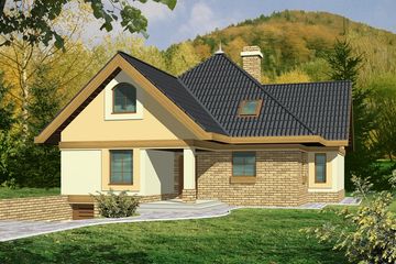 Projekt domu Borowik wersja B niepodpiwniczona - parterowy z poddaszem dom o powierzchni 153,60 m², dach namiotowy, koszt budowy 228 480 zł - ujęcie frontu