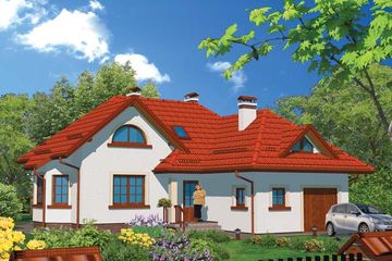 Projekt domu APS 129 - parterowy z poddaszem dom o powierzchni 124,10 m², dach dwuspadowy, koszt budowy 335 000 zł - ujęcie frontu