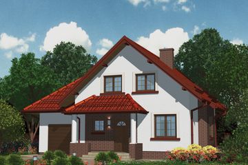 Projekt domu APS 172 - parterowy z poddaszem dom o powierzchni 140,10 m², dach dwuspadowy, koszt budowy 371 000 zł - ujęcie frontu