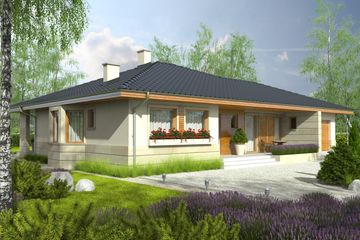 Projekt domu Flori II G1 - parterowy dom o powierzchni 115,45 m², dach kopertowy, koszt budowy 395 000 zł - ujęcie frontu