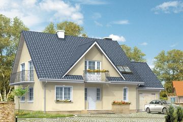 Projekt domu Hiacynt 2 - parterowy z poddaszem dom o powierzchni 167,60 m², dach dwuspadowy, koszt budowy 226 078 zł - ujęcie frontu
