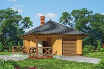 Projekt garażu G183 budynek gospodarczy - parterowy dom o powierzchni 47,91 m², dach namiotowy, koszt budowy 46 607 zł - ujęcie frontu