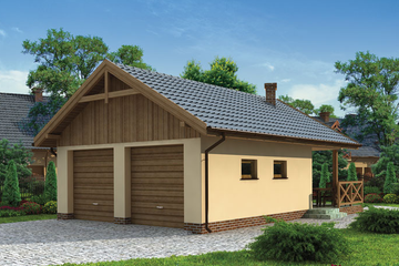 Projekt budynku gospodarczego G188 budynek gospodarczy - parterowy dom o powierzchni 64,72 m², dach dwuspadowy, koszt budowy 62 960 zł - ujęcie frontu