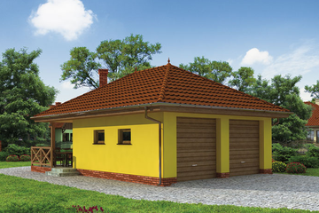 Projekt budynku gospodarczego G189 budynek gospodarczy - parterowy dom o powierzchni 64,61 m², dach kopertowy, koszt budowy 62 852 zł - ujęcie frontu
