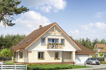 Projekt domu Caro 3 - parterowy z poddaszem dom o powierzchni 154,50 m², dach dwuspadowy, koszt budowy 430 000 zł - ujęcie frontu
