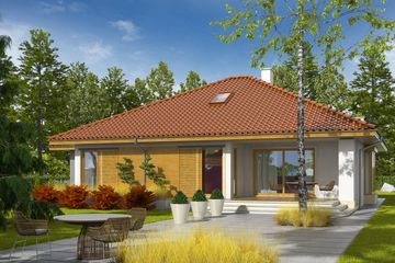 Projekt domu Flori III G1 - parterowy dom o powierzchni 115,46 m², dach kopertowy, koszt budowy 395 000 zł - ujęcie frontu