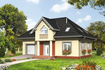 Projekt domu Gozdawa Polo - murowana – beton komórkowy - parterowy z poddaszem dom o powierzchni 114,40 m², dach kopertowy, koszt budowy 201 546 zł - ujęcie frontu