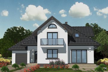 Projekt domu APS 038 - parterowy z poddaszem dom o powierzchni 147,80 m², dach czterospadowy, koszt budowy 411 000 zł - ujęcie frontu