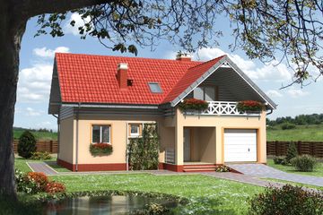  Projekt domu Wodnik Mały - murowana – ceramika (KRD1594) - projekt domu parterowego z poddaszem - Zdjęcie 1