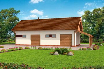 Projekt budynku gospodarczego G260 budynek gospodarczy - parterowy dom o powierzchni 78,75 m², dach dwuspadowy, koszt budowy 90 374 zł - ujęcie frontu