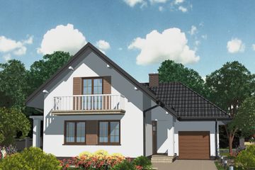Projekt domu APS 057 - parterowy z poddaszem dom o powierzchni 131 m², dach kopertowy, koszt budowy 347 000 zł - ujęcie frontu