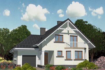 Projekt domu APS 058 - parterowy z poddaszem dom o powierzchni 134,70 m², dach dwuspadowy, koszt budowy 364 000 zł - ujęcie frontu