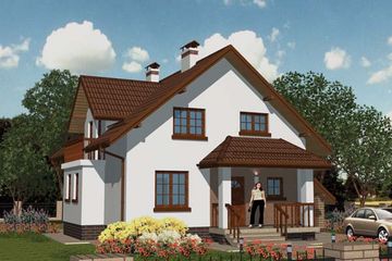 Projekt domu APS 060 - parterowy z poddaszem dom o powierzchni 139,30 m², dach dwuspadowy, koszt budowy 384 000 zł - ujęcie frontu