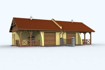 Projekt budynku gospodarczego G86 budynek gospodarczy - parterowy dom o powierzchni 43,48 m², dach dwuspadowy, koszt budowy 42 297 zł - ujęcie frontu