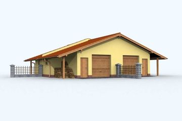 Projekt budynku gospodarczego G90 budynek gospodarczy - parterowy dom o powierzchni 156 m², dach dwuspadowy, koszt budowy 199 680 zł - ujęcie frontu