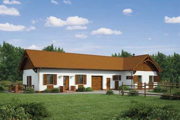  Projekt stajni S28 stajnia dla koni - 4 boksy + część mieszkalna (SLN1686) - projekt stajni parterowego - Zdjęcie 1