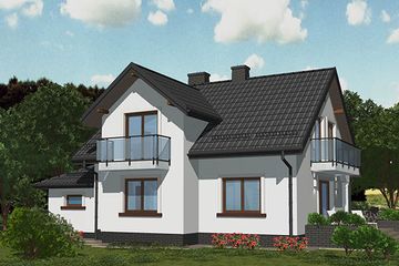 Projekt domu APS 004 + G - parterowy z poddaszem dom o powierzchni 127,10 m², dach dwuspadowy, koszt budowy 366 000 zł - ujęcie frontu