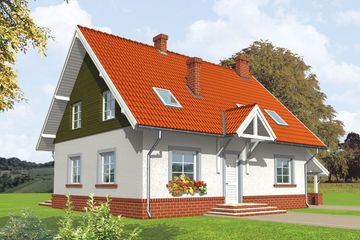 Projekt domu Honoratka (z wiatą) - parterowy z poddaszem dom o powierzchni 148,51 m², dach dwuspadowy, koszt budowy 391 000 zł - ujęcie frontu
