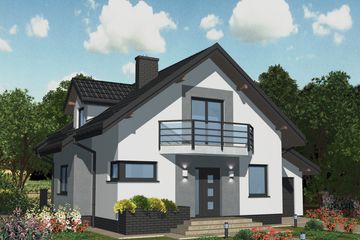 Projekt domu APS 071 NEW - parterowy z poddaszem dom o powierzchni 125,80 m², dach dwuspadowy, koszt budowy 334 000 zł - ujęcie frontu