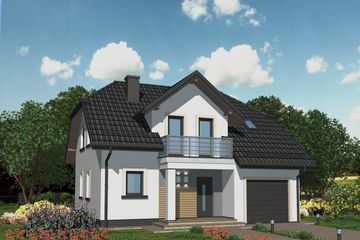Projekt domu APS 073 NEW - parterowy z poddaszem dom o powierzchni 145,30 m², dach naczółkowy, koszt budowy 376 000 zł - ujęcie frontu