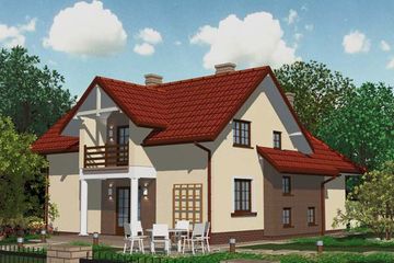 Projekt domu APS 079 - parterowy z poddaszem dom o powierzchni 127,40 m², dach dwuspadowy, koszt budowy 355 000 zł - ujęcie frontu