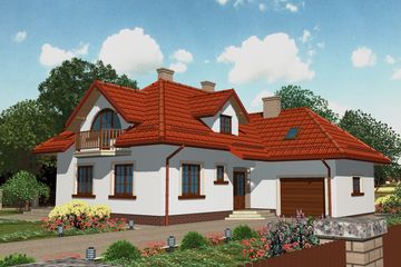 Projekt domu APS 083 - parterowy z poddaszem dom o powierzchni 169,60 m², dach kopertowy, koszt budowy 446 000 zł - ujęcie frontu
