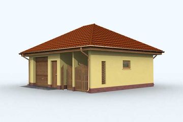 Projekt budynku gospodarczego G116 budynek gospodarczy - parterowy dom o powierzchni 48,88 m², dach kopertowy, koszt budowy 47 551 zł - ujęcie frontu