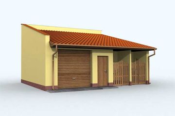Projekt budynku gospodarczego G117 budynek gospodarczy - parterowy dom o powierzchni 48,88 m², dach jednospadowy, koszt budowy 47 551 zł - ujęcie frontu