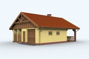 Projekt budynku gospodarczego G121 budynek gospodarczy - parterowy dom o powierzchni 74,12 m², dach dwuspadowy, koszt budowy 72 103 zł - ujęcie frontu