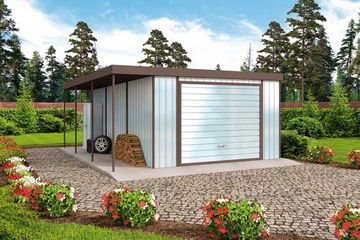  Projekt garażu GB10 projekt garażu blaszanego jednostanowiskowego z wiatą (SLN1721) - projekt garażu parterowego - Zdjęcie 1