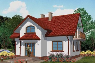 Projekt domu APS 095 - parterowy z poddaszem dom o powierzchni 118,50 m², dach dwuspadowy, koszt budowy 306 000 zł - ujęcie frontu