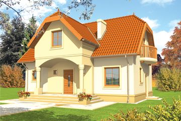 Projekt domu Jędrzej - parterowy z poddaszem dom o powierzchni 160,36 m², dach naczółkowy, koszt budowy 252 500 zł - ujęcie frontu