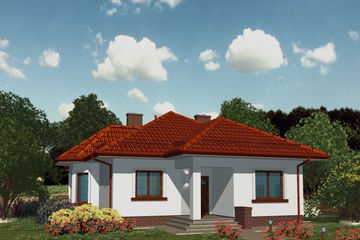 Projekt domu APS 189 - parterowy dom o powierzchni 111,30 m², dach kopertowy, koszt budowy 341 000 zł - ujęcie frontu