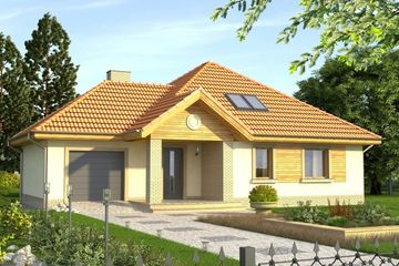 Projekt domu Asyria - parterowy z poddaszem dom o powierzchni 132,20 m², dach kopertowy, koszt budowy 370 000 zł - ujęcie frontu