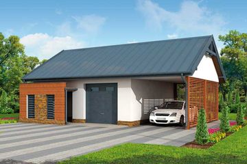  Projekt garażu G277 garaż jednostanowiskowy z pomieszczeniem gospodarczym i wiatą (SLN1355) - projekt garażu parterowego - Zdjęcie 1