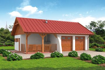  Projekt garażu G314 garaż dwustanowiskowy z pomieszczeniem gospodarczym i werandą (SLN1609) - projekt garażu parterowego - Zdjęcie 1