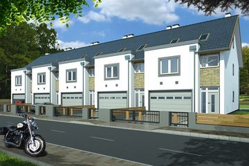 Projekt domu Imbir - segment lewy - z pełnym piętrem i poddaszem dom o powierzchni 145,80 m², dach dwuspadowy - ujęcie frontu