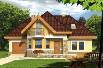  Projekt domu Kasztan z garażem 1-st. [A] (WRF1096) - projekt domu parterowego z poddaszem - Zdjęcie 1